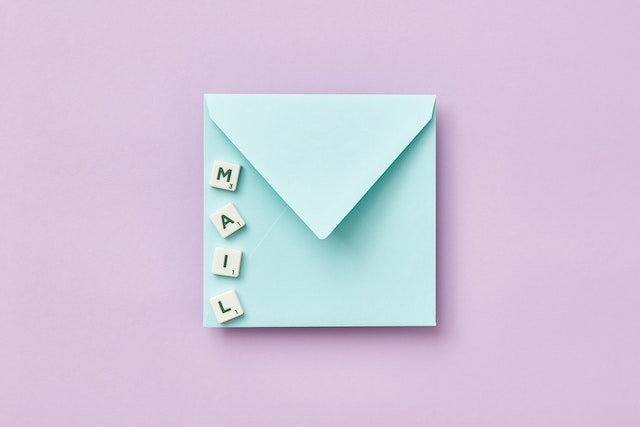 Envelope with the word mail - top view